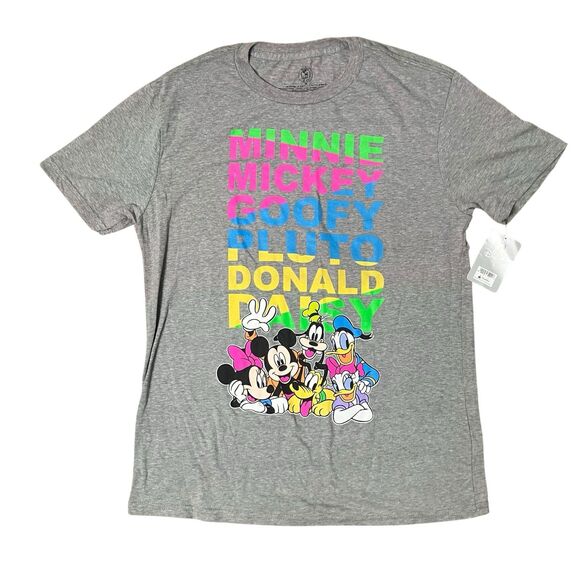 Disney T-Shirt Mens Grey Minnie Mickey Goofy Pluto Donald Daisy Colorful Size M - Picture 1 of 7